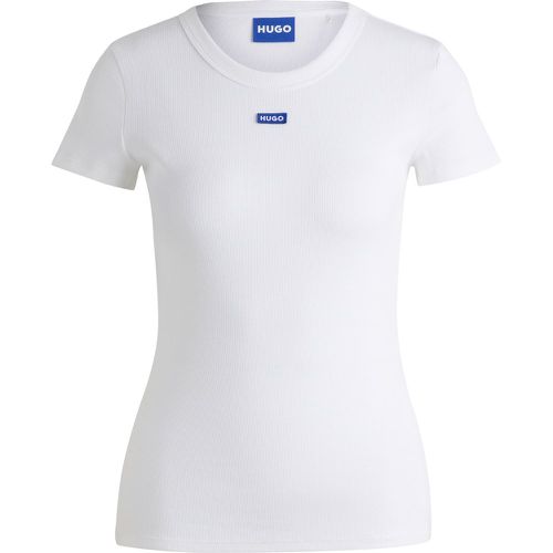 T-shirt Slim en coton stretch avec étiquette logotée - HUGO - Modalova