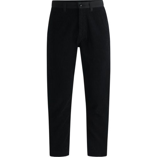 Pantalon coupe droite en velours côtelé de coton avec taille contrastante - Boss - Modalova