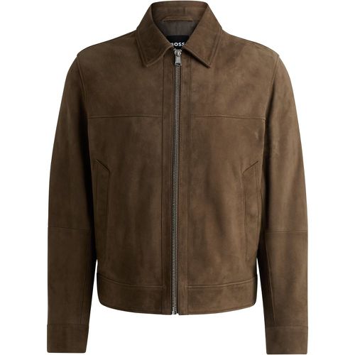 Veste Regular zippée sur le devant en cuir suédé doux - Boss - Modalova