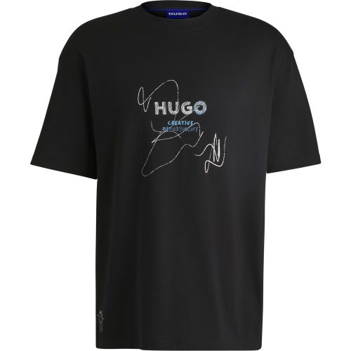 T-shirt en jersey de coton avec motif artistique de la saison - HUGO - Modalova