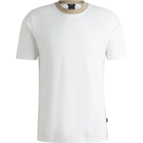 T-shirt Slim en coton mercerisé avec col à rayure - Boss - Modalova