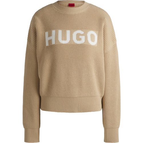 Pull en maille de pur coton à logo contrastant - HUGO - Modalova