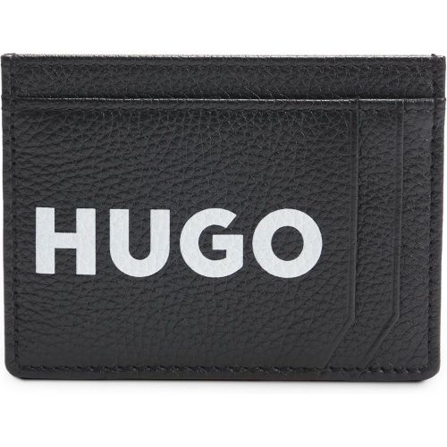 Porte-cartes en cuir grainé à logo contrastant - HUGO - Modalova