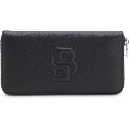 Portefeuille zippé grainé à monogramme Double B matelassé - Boss - Modalova