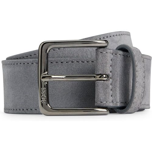 Ceinture en cuir suédé avec boucle argentée à logo gravé - Boss - Modalova