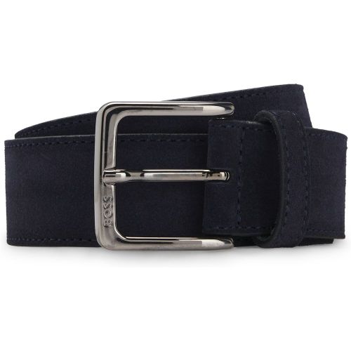 Ceinture en cuir suédé avec boucle argentée à logo gravé - Boss - Modalova