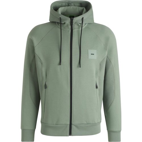 Sweat à capuche zippé en coton mélangé avec patch logoté - Boss - Modalova