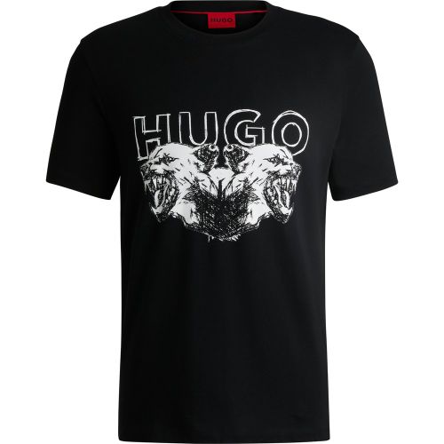 T-shirt en jersey de coton avec logo et motif animalier - HUGO - Modalova