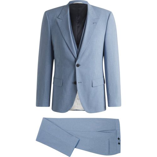 Costume Slim trois pièces en tissu effet lin - HUGO - Modalova