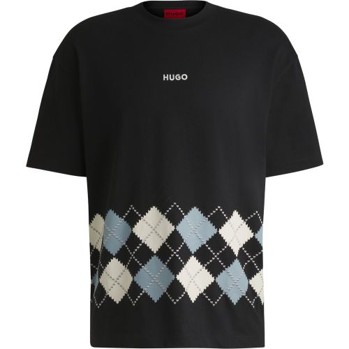 T-shirt en jersey de coton à motif argyle - HUGO - Modalova