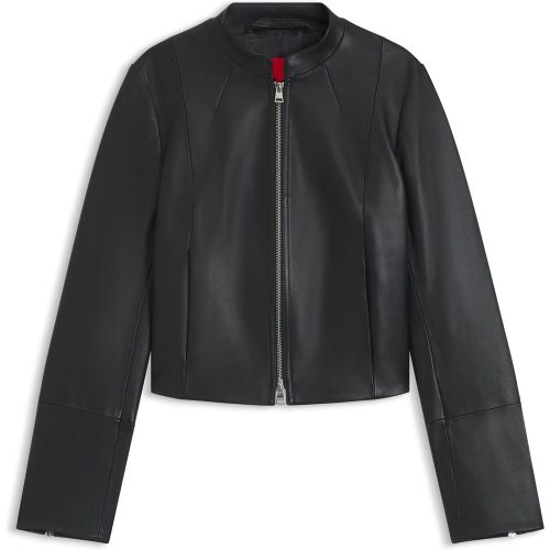 Veste en cuir Regular à col mao - HUGO - Modalova