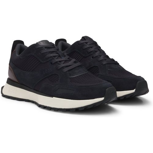 Baskets avec finitions en maille et cuir bruni - Boss - Modalova