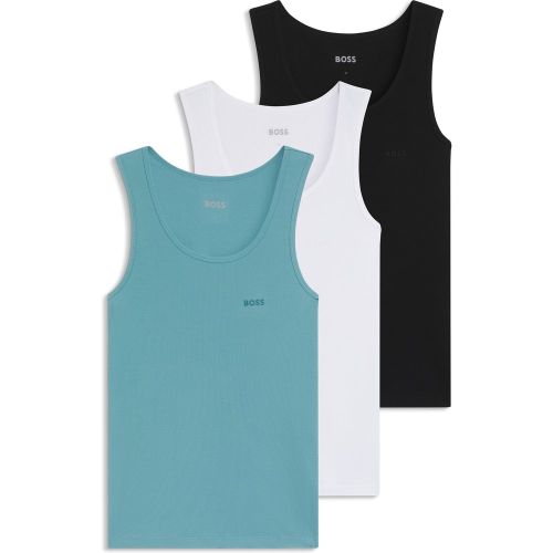 Lot de trois débardeurs en coton avec logos brodés - Boss - Modalova