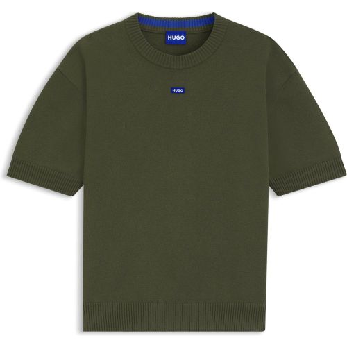 Pull en maille à manches courtes et badge logoté bleu - HUGO - Modalova