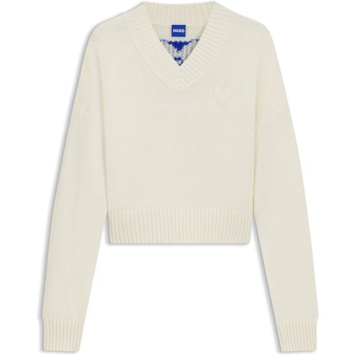 Pull à col V avec cœur Happy au dos - HUGO - Modalova