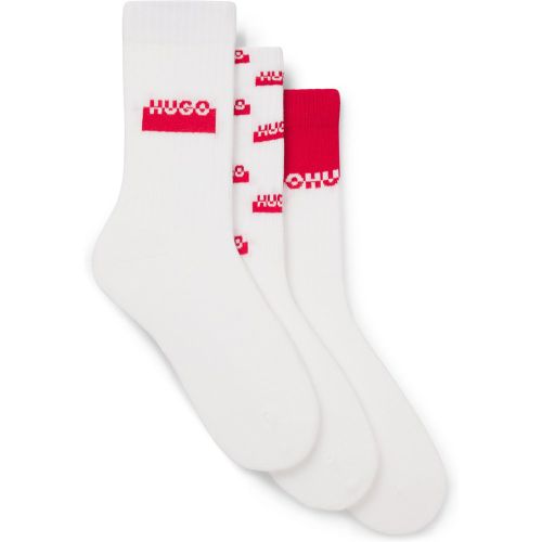 Lot de trois paires de chaussettes mi-hautes à logos revisités - HUGO - Modalova