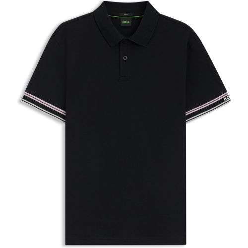 Polo Slim en coton avec bas de manches à rayures - Boss - Modalova