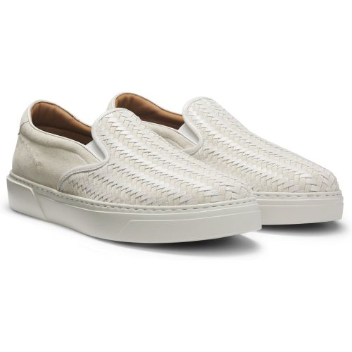 Baskets Gary à enfiler en cuir suédé tissé et uni - Boss - Modalova