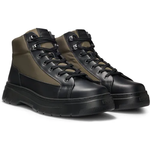 Bottines style chaussures de randonnée avec tige en cuir et tissu - HUGO - Modalova