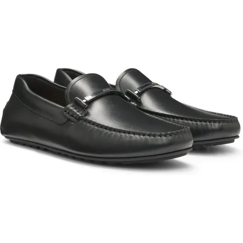Mocassins en cuir avec garniture logotée - Boss - Modalova