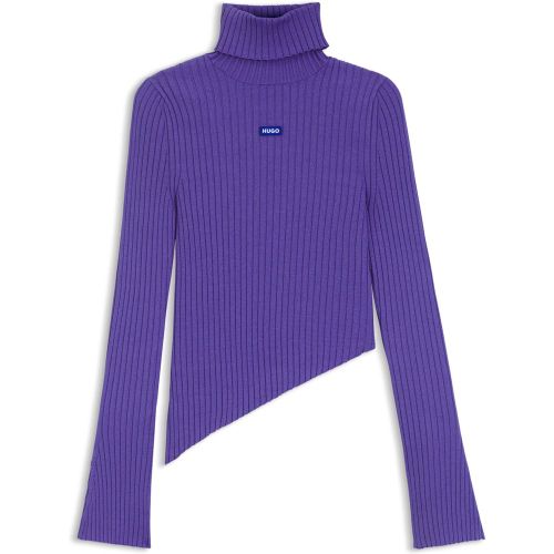 Pull en maille côtelée avec badge logoté et base asymétrique - HUGO - Modalova