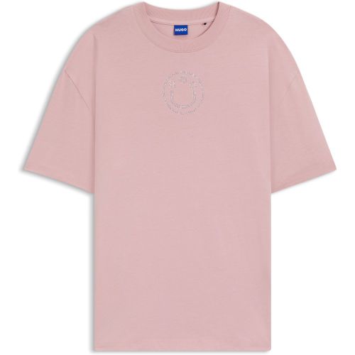 T-shirt Oversize en coton avec logo Happy à strass - HUGO - Modalova