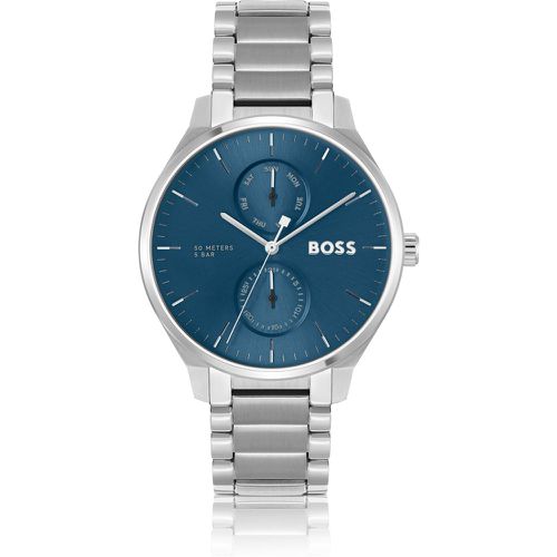 Montre en acier inoxydable avec cadran bleu et bracelet à maillons - Boss - Modalova