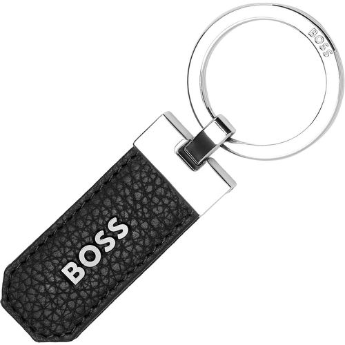 Porte-clés en cuir grainé et laiton avec logo - Boss - Modalova