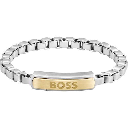 Bracelet chaîne à maillons cubes avec plaquette logotée dorée - Boss - Modalova