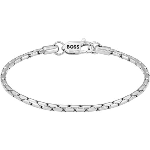 Bracelet chaîne argenté avec fermoir mousqueton logoté - Boss - Modalova