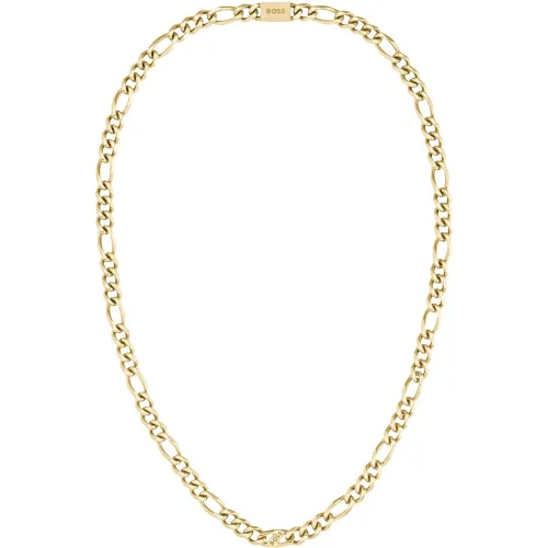 Collier chaîne figaro dorée avec maillon logoté - Boss - Modalova