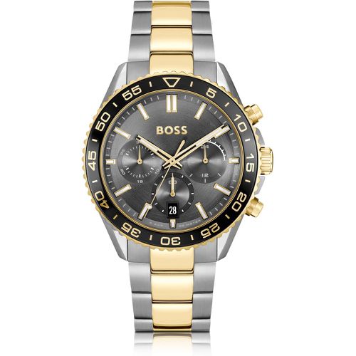 Montre chronographe avec cadran gris et bracelet bicolore à maillons - Boss - Modalova