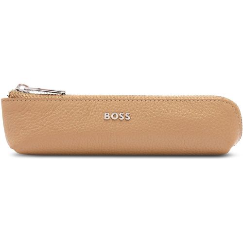 Étui à stylos en cuir grainé camel avec lettres logo - Boss - Modalova