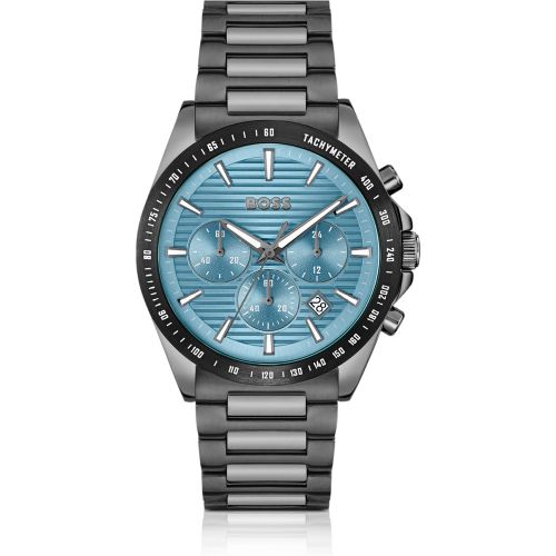 Montre chronographe en acier plaqué à cadran bleu rainuré - Boss - Modalova