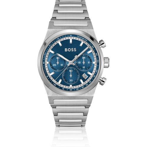 Montre chronographe argentée à cadran bleu - Boss - Modalova