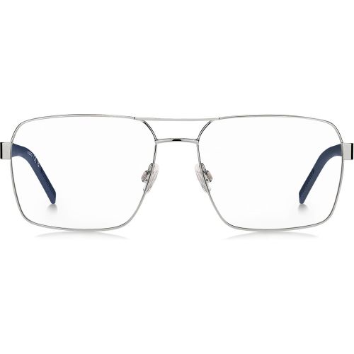 Monture optique en métal argenté avec détails bleus - HUGO - Modalova