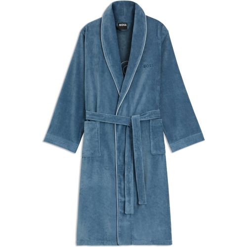 Peignoir en coton avec passepoil et logo brodé - Boss - Modalova