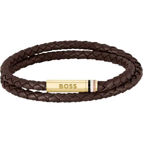 Bracelet en cuir tressé marron avec fermoir logoté - Boss - Modalova