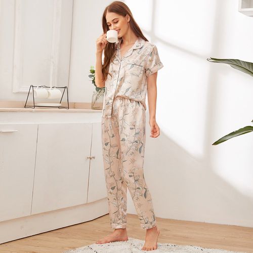 Ensemble de pyjama en satin avec imprimé floral et boutons - SHEIN - Modalova