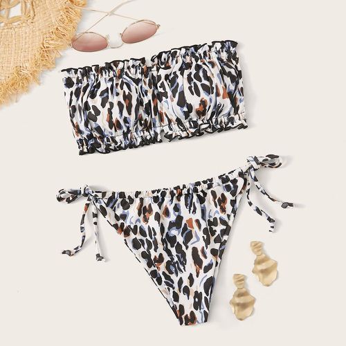 Bikini bandeau à léopard avec nœud - SHEIN - Modalova