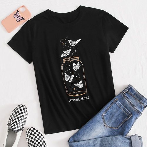 T-shirt à slogan et papillon - SHEIN - Modalova