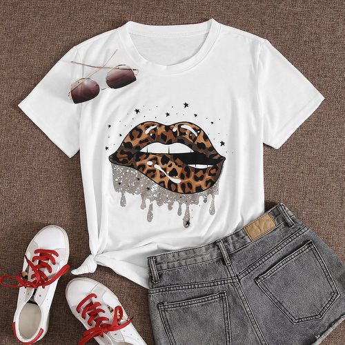 T-shirt à imprimé lèvre et léopard - SHEIN - Modalova