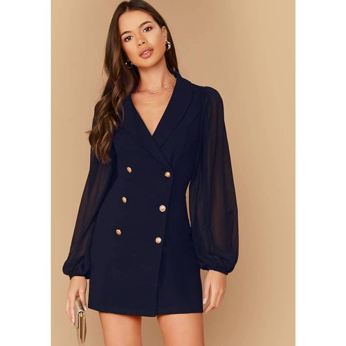 Robe blazer col châle avec boutons et manches transparentes - SHEIN - Modalova