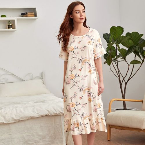 Robe de nuit à imprimé floral avec dentelle - SHEIN - Modalova