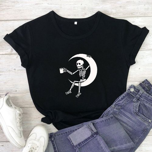 T-shirt avec imprimé lune et crâne - SHEIN - Modalova