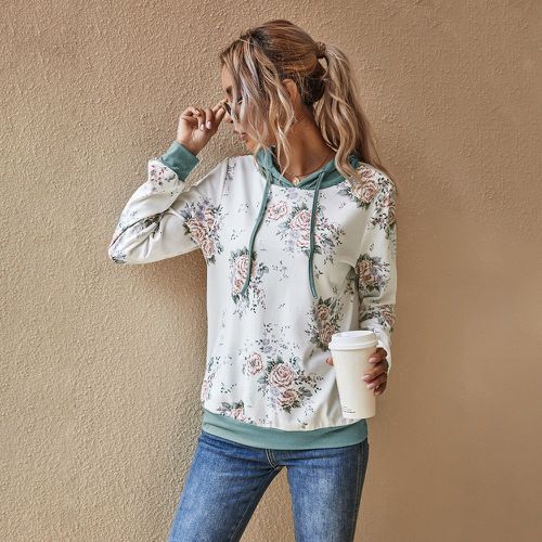 Sweat-shirt à capuche avec imprimé fleur - SHEIN - Modalova