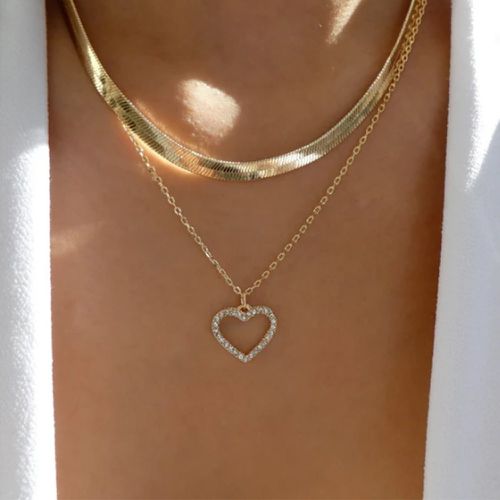 Collier avec pendentif cœur et strass - SHEIN - Modalova