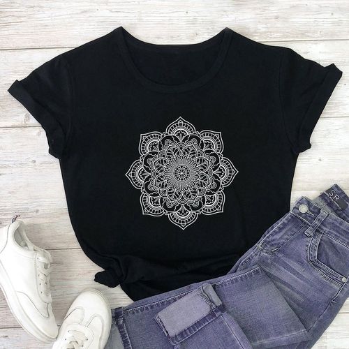 T-shirt à imprimé mandala - SHEIN - Modalova