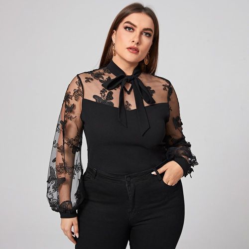 Top avec tulle brodé papillon et nœud - SHEIN - Modalova