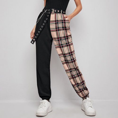 Pantalon de survêtement ceinturé avec carreaux et chaîne - SHEIN - Modalova